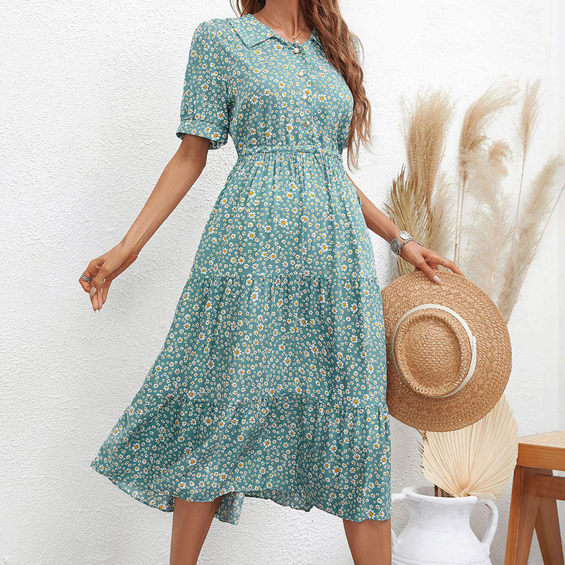 Fashion Printed Slim-fit Short Sleeve Dress