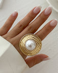 Alloy Winding Geometric Corrugated Pearl Ring