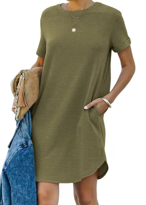 Casual Sports Curling Sleeves Solid Color Irregular Tennis Short Sleeve Dress