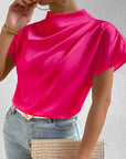 European And American Round Neck Solid Color Temperament Folding Loose Women's Tops