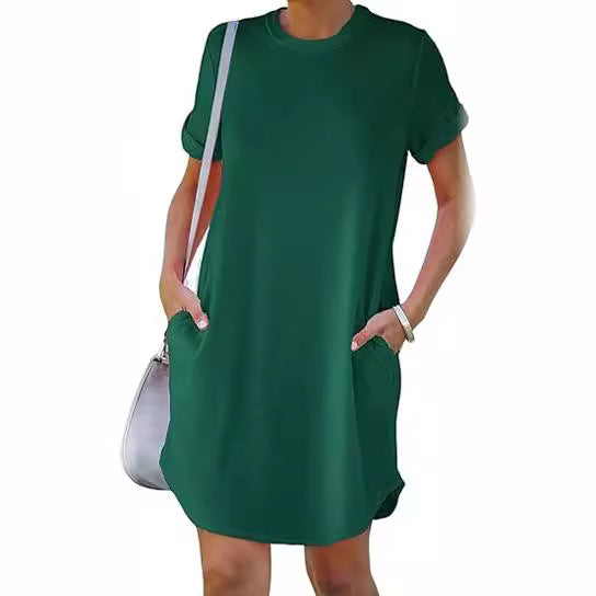 Casual Sports Curling Sleeves Solid Color Irregular Tennis Short Sleeve Dress