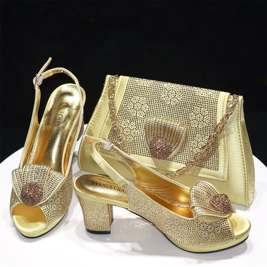 Elegant Rhinestone Shoes with Matching HandBag