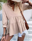 Women's Loose V-neck Pleated Short Top