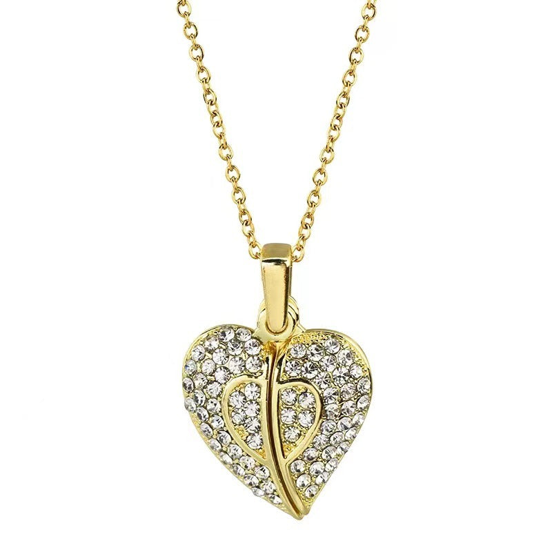 Opening And Closing Fully Jeweled Loving Heart Exaggerated Necklace Simple