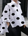 Long Sleeve Polka Dot Chiffon Temperament Commute White Lapel Shirt