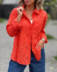 Women's Solid Color Loose Embroidered Hollow Shirt Top