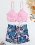 Tropical Print Drawstring High Waist Swimsuit