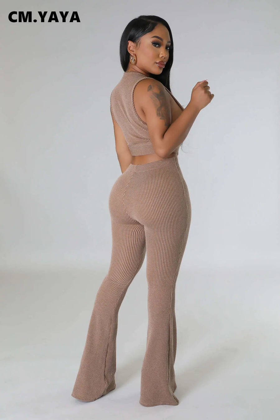 Women's Open Side Tank Top and Flare Pants Suit