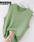 Solid Color Short Knitted Sleeveless Top