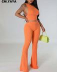 Women's Open Side Tank Top and Flare Pants Suit