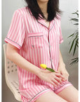 Women's  Print Striped 2 Piece Pajama Set