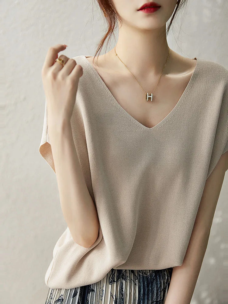 V Neck Batwing Sleeve Top