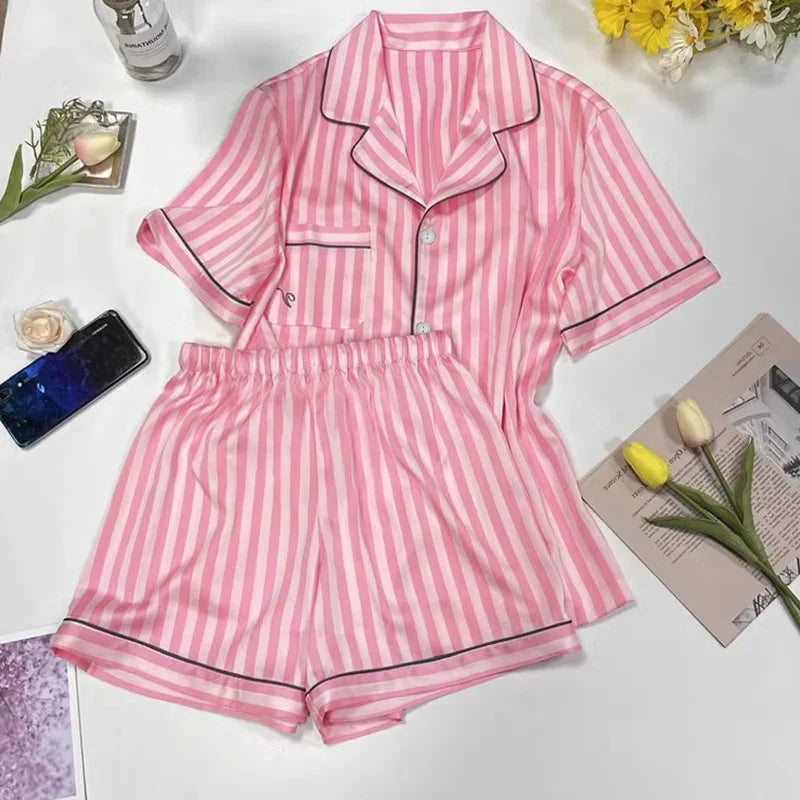 Women's  Print Striped 2 Piece Pajama Set