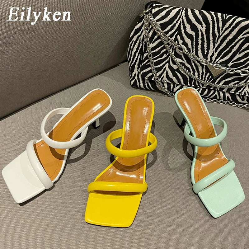 Summer Square Toe Thin Heels Sandals