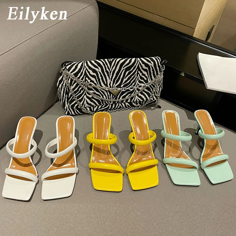 Summer Square Toe Thin Heels Sandals