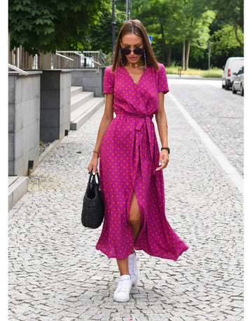 Summer Polka Dot Split Hem Long Dress