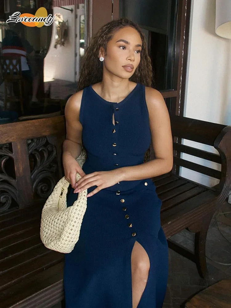 Elegant Single Breasted Knitted Long Dress