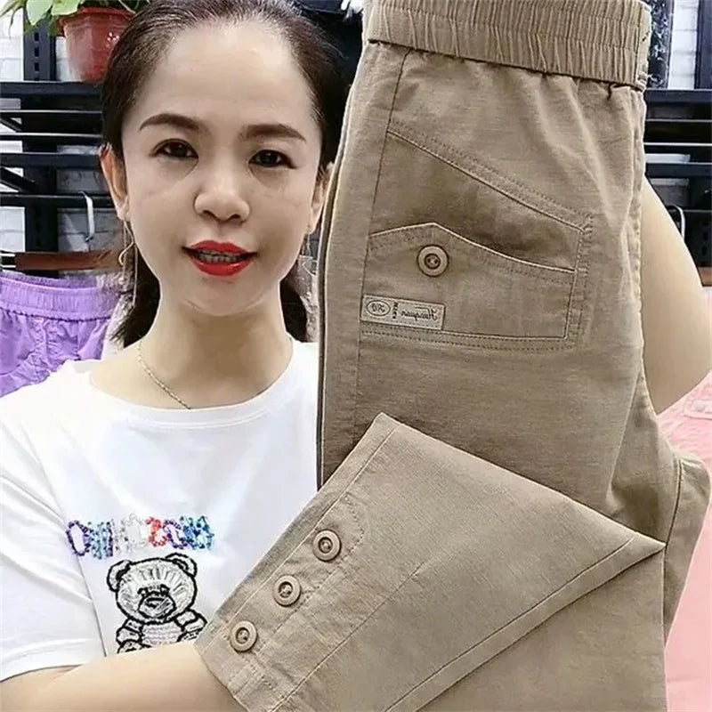 Women's High Waist Cotton Hemp pants