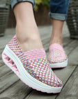 Women's Mixed Color Woven Wedge Rocking Sneakers