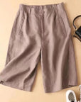 Women Cotton Linen Elastic Waistband Shorts