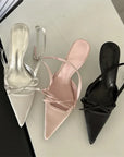 Women's Satin Pointed Toe Belt Buckle  Pumps Shoes