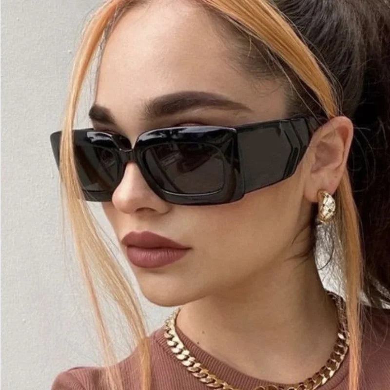 Black Vintage Rectangle Luxury Women's Sunglasses