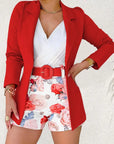 New 2024 Women Long Sleeve Blazer & Floral Print Shorts Set