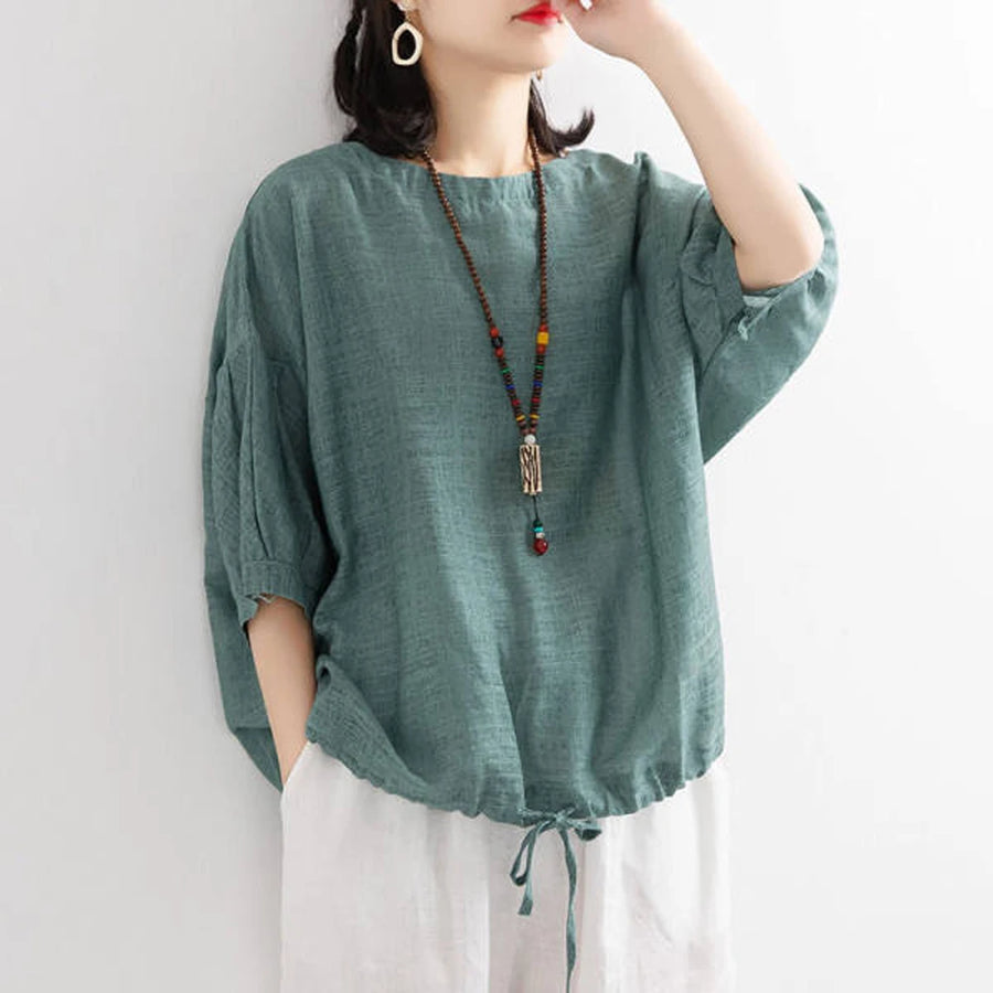 Women Loose Batwing Solid Color Blouse