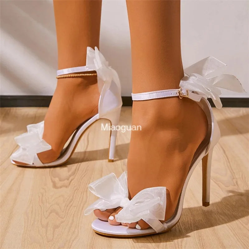 Ribbon Bow Stiletto Heels Wedding Shoes