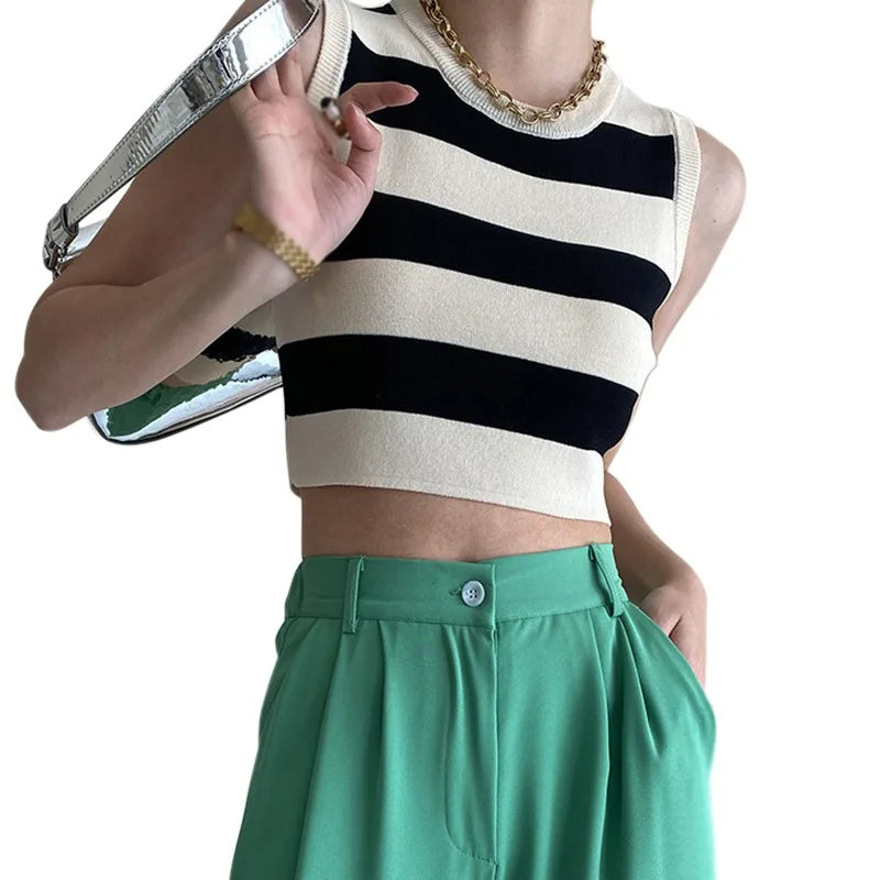 Round Neck Striped Tank Top