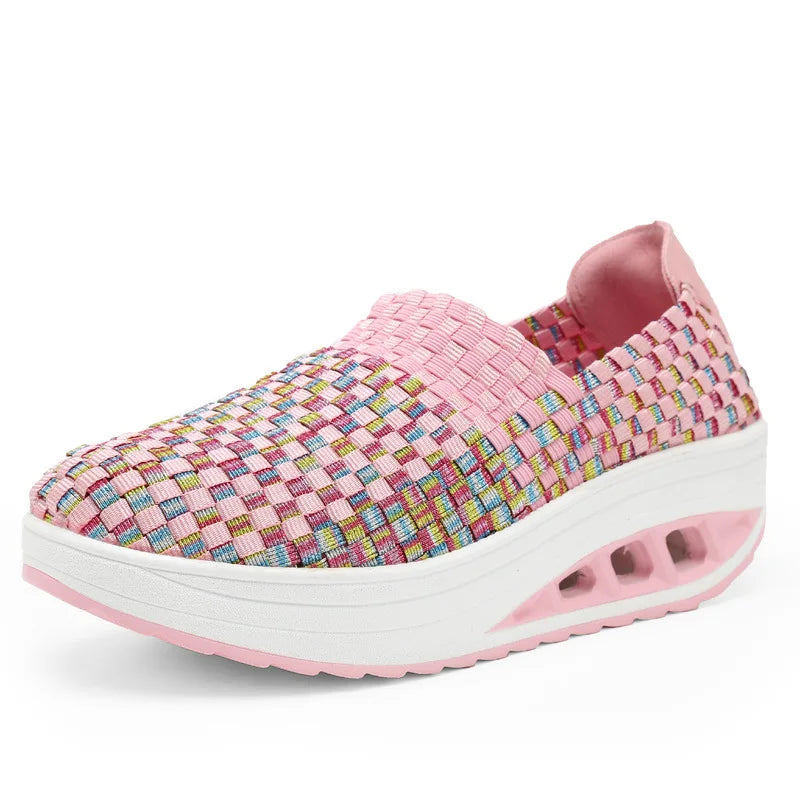 Women's Mixed Color Woven Wedge Rocking Sneakers