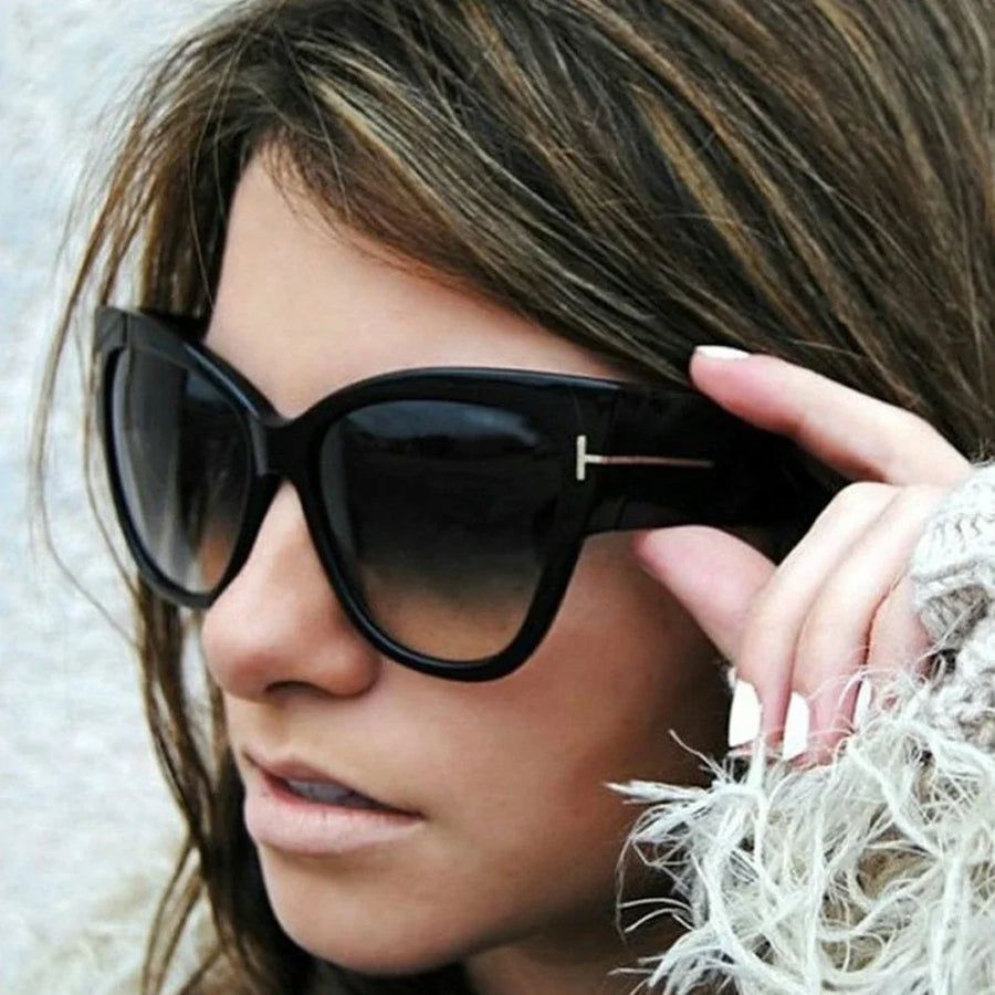 2024 New Brand Black Cat Eye oversized Sunglasses