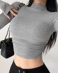 Womens Long Sleeve Turtleneck Cropped T-Shirt