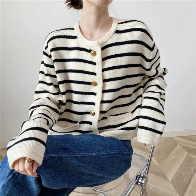 Striped knitted cardigan