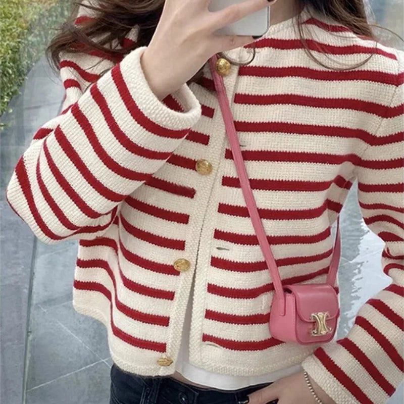 Striped knitted cardigan