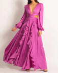 Elegant Fashion  Pleated Ruffled Long  Party Dress