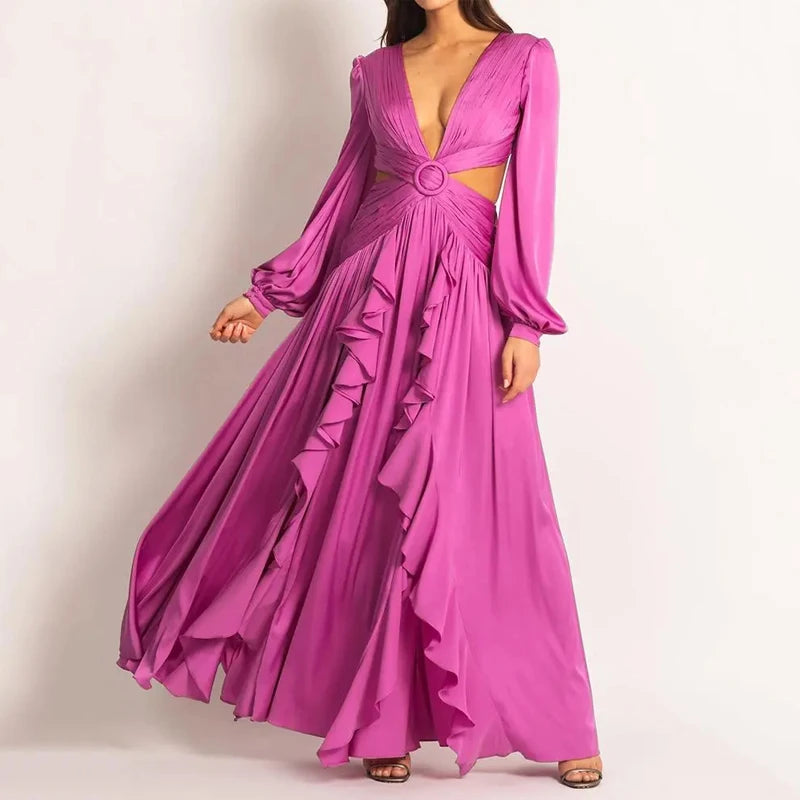 Elegant Fashion  Pleated Ruffled Long  Party Dress