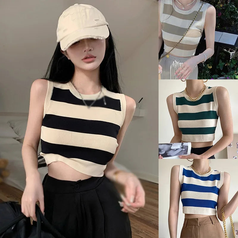 Round Neck Striped Tank Top