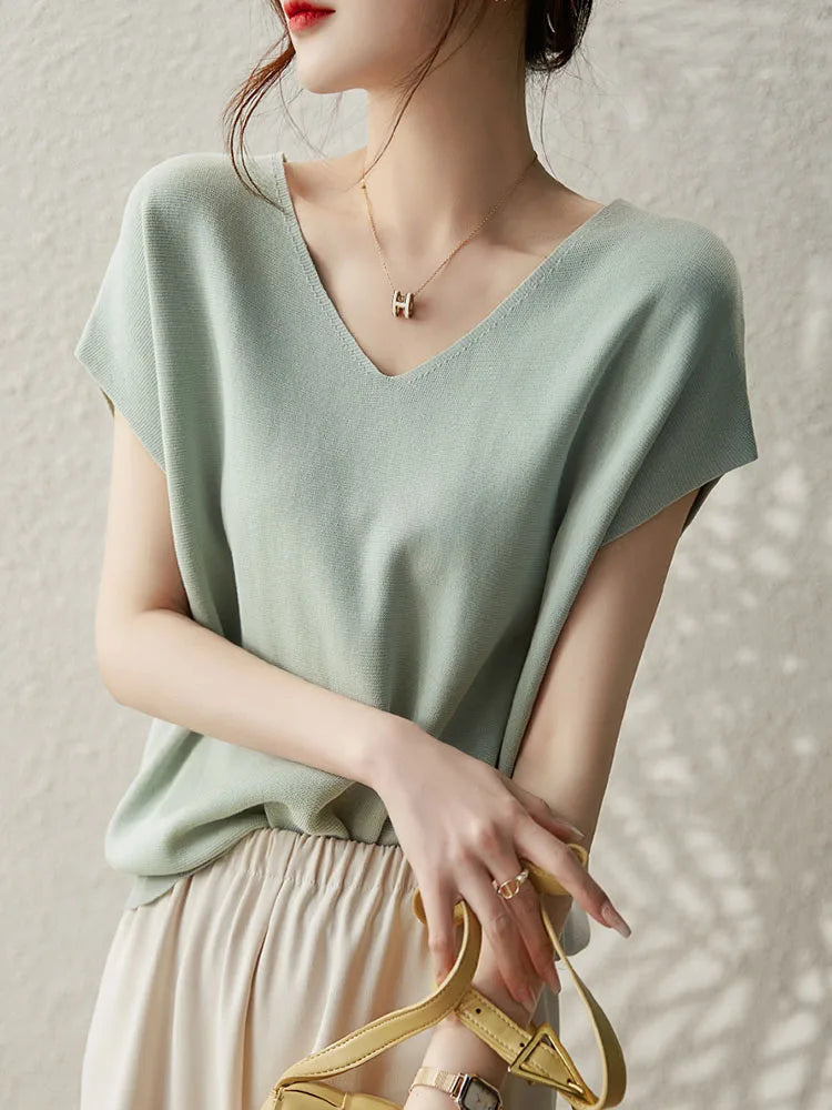 V Neck Batwing Sleeve Top