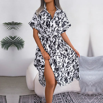 New Women Loose Lace Up Shirt Dress