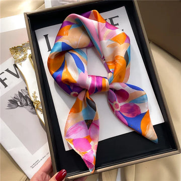 Floral Print Square Silk Scarf