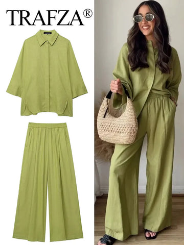 Women Casual Solid Blouse Pant Sets