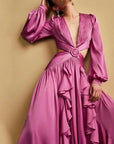 Elegant Fashion  Pleated Ruffled Long  Party Dress