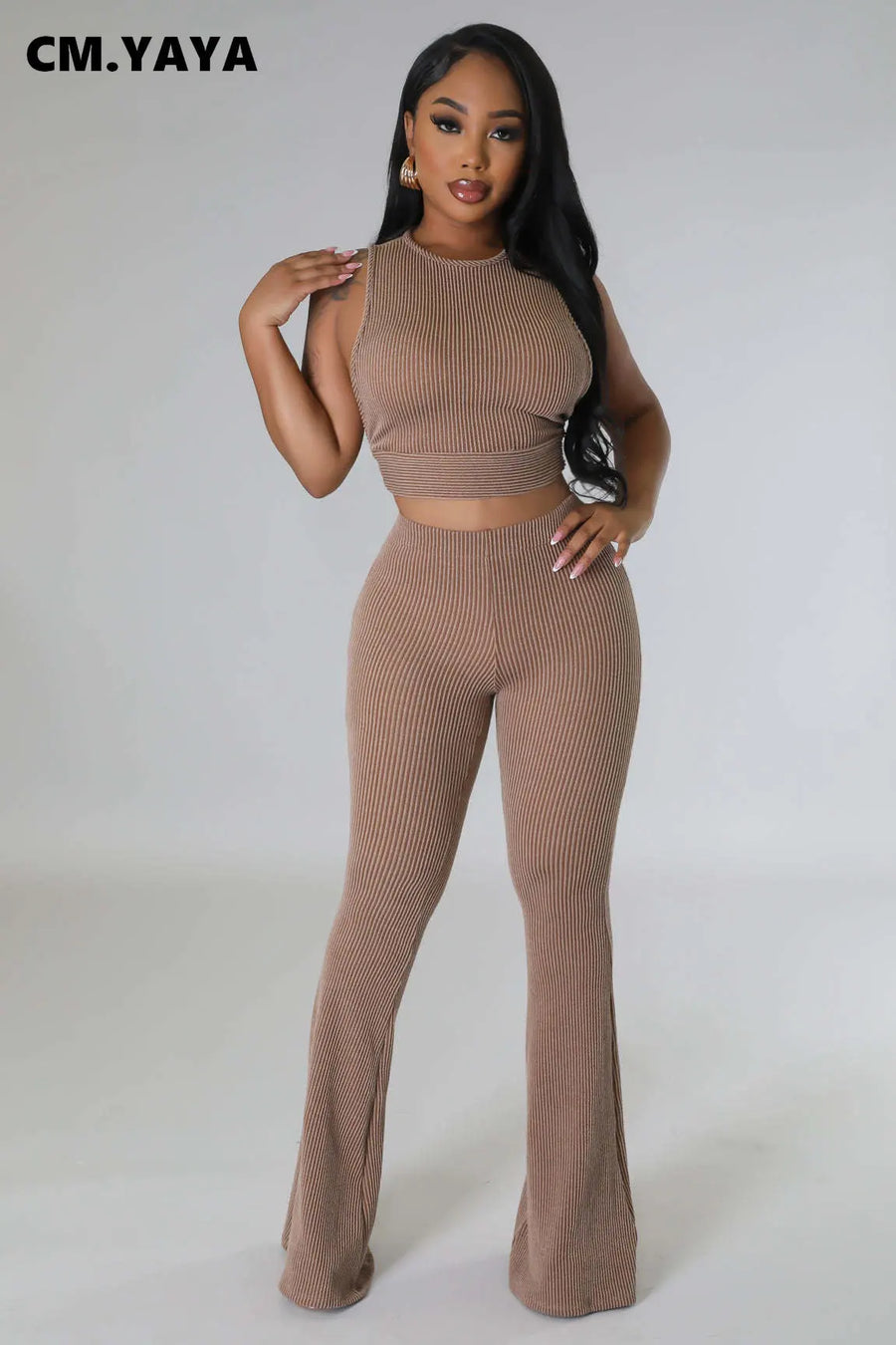 Women's Open Side Tank Top and Flare Pants Suit