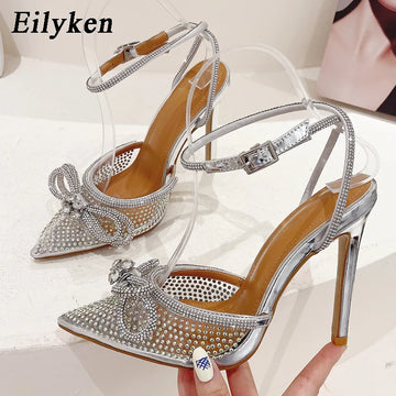 Women's Transparent Silver Thin High Heels Shoes