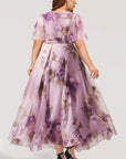 Women Plus Size Purple Floral Print  Elegant Dress