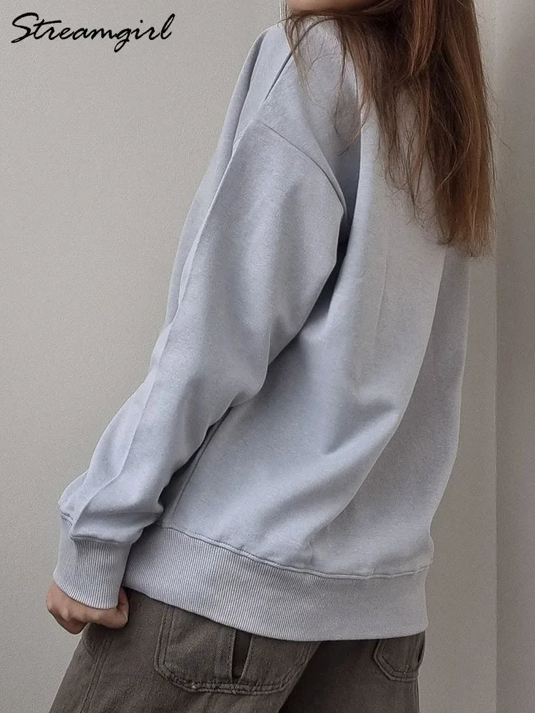 Women O Neck Loose Cotton Oversize Sweatshirts