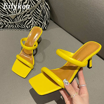 Summer Square Toe Thin Heels Sandals