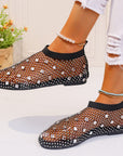 Fashion Mesh Flat Sandals With Colorful Rhinestone Design Summer New Round Toe Beach Shoes For Women