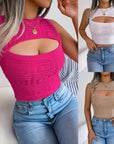 Fashion Tops Summer Hollow Out Sleeveless Top Cropped Knitted Tank Women Clothes